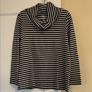 L.L. Bean Striped Cowl Neck Sweater in  Charcoal and White